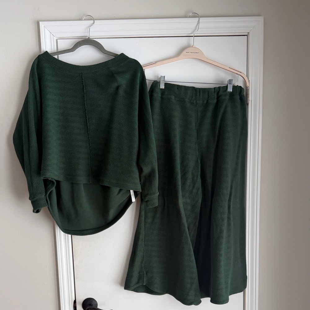 Free People Trina Dark Green Knit Sweater and Pants Set